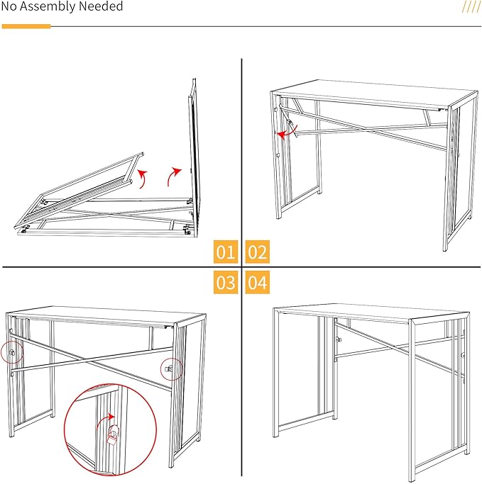 Lutown-Teen Folding Desk 40 inch Writing Gaming Computer Camping Table, No Assembly Required Home Office Desk, White