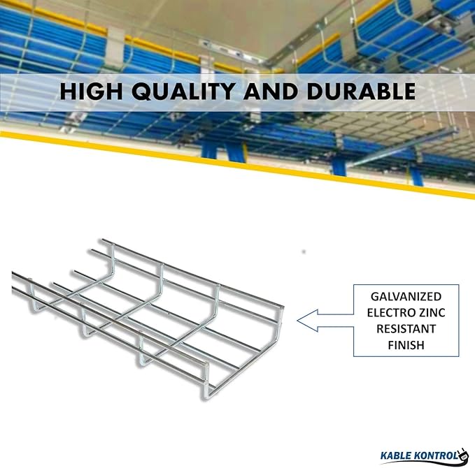 Kable Kontrol Reinforced Bracket – 8” Width - Wire Mesh Tray Cable Management Rack Cords Organizer Cable Basket, Zinc Plated Steel NEC Approved for Network, Fiber Optic, Cabling Accessory