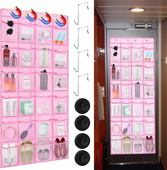 CTTZCKJ Over The Door Organizer For Cruise Ships|Magnetic Door Organizers with 24-Pocket for Cruise Ship|55"x21"|Cruise Over the Door Organizer,Magnetic Shoe Rack for Cruise,Behind-Door Storage