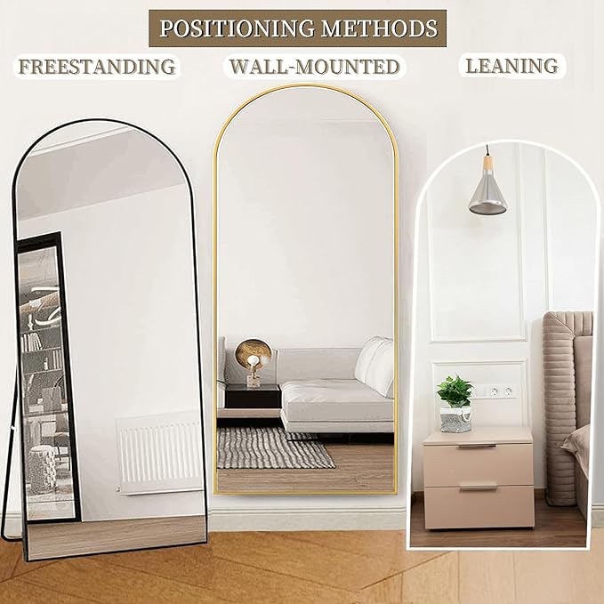 OGCAU Full Length Mirror, 71"x30" Hanging or Leaning, Standing Mirror, Arched-Top Full Body, Wall Mounted with Aluminum Frame for Living Room, Bedroom, Home Decor (White)
