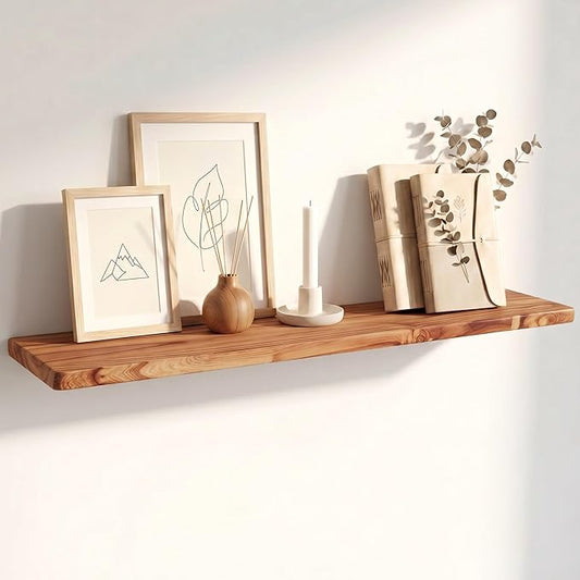 48 Inch Floating Shelves, Solid Wood Wall Shelves, 8 Inch Deep Floating Shelf – for Bathroom, Bedroom, Living Room, Kitchen, Home Decor & Storage, Heavy-Duty Wooden Shelf Wall-Mounted, Set of 1