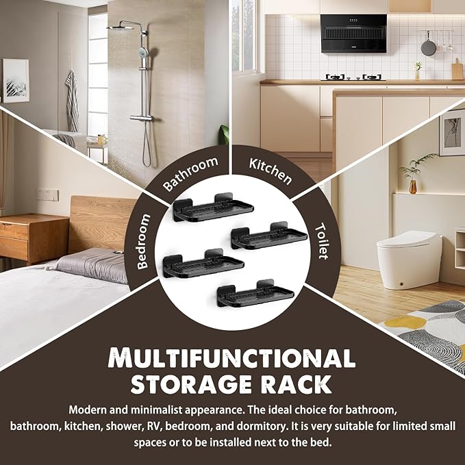 FAYYGYH 2 Pack Adhesive Floating Shelves No Drill Small Floating Shelf for Wall Storage Damage-Free Wall Mounted Organizer for Bathroom, Kitchen, Bedroom & Office (Black-4pcs)