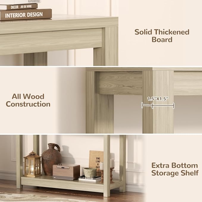 Besiost Small Farmhouse Wood Entryway Table Narrow Console Table with Storage Behind Couch Sofa Table with Shelves Entry Way Table with Open Storage, Easy Assembly, 32" Classical Washed Oak