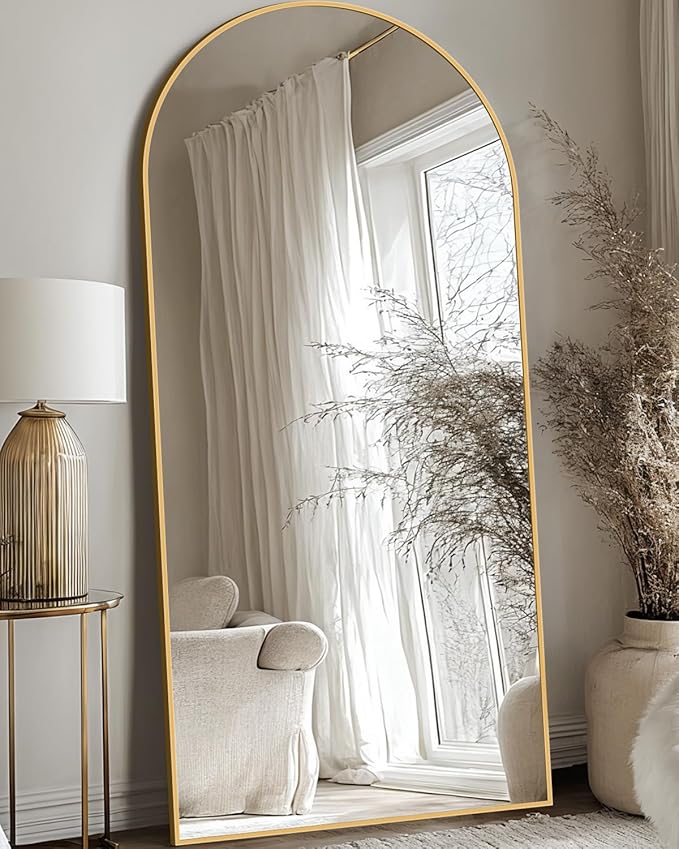 Full Length Mirror, Arched Floor Mirror Freestanding, Floor Standing Full Body Mirror with Stand for Bedroom, Hanging Mounted for Living Room Cloakroom