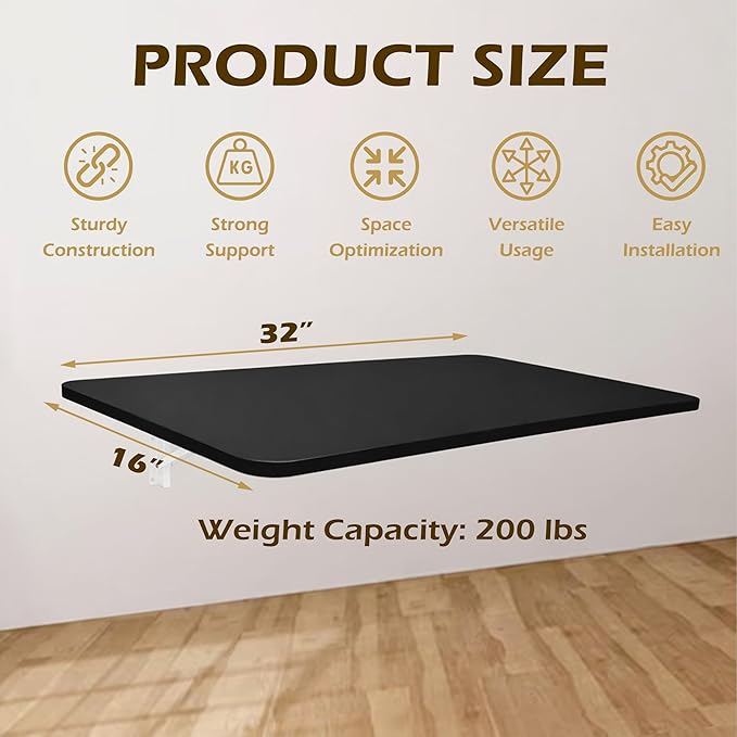 Laundry Folding Table, 32'' x 16'' Wooden Wall Mount Desk, Laundry Table for Folding Clothes, Black Color, 32'' Length