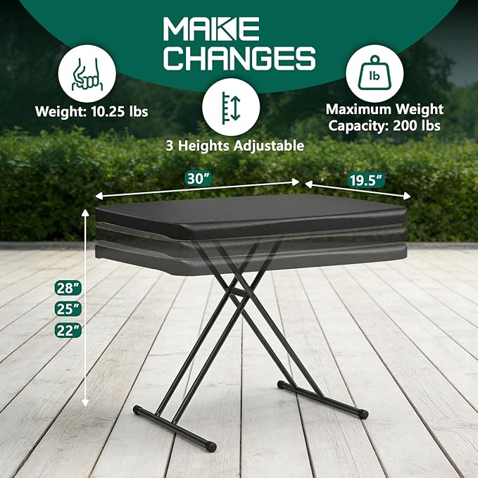 Folding Table 30 Inch - Small Desk Adjustable Height TV Tray for Laptop, Couch, Camping - Heavy Duty Utility Foldable Table for Small Spaces, No Assembly Required, Black Granite