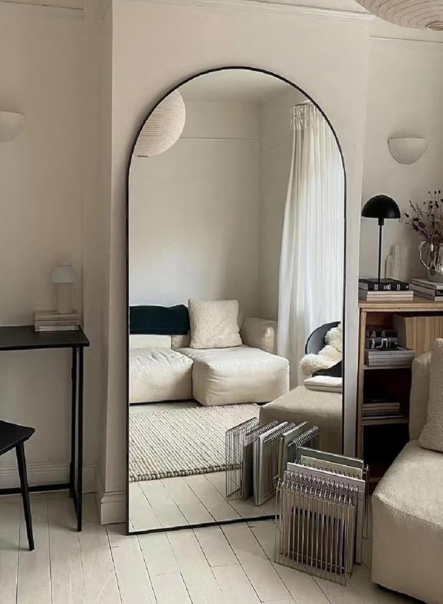 BEVERDY Full Length Mirror, Arched Floor Mirror, 34" x 76" Oversized Full Length Mirror, Freestanding, Full Body Mirror, Arch Mirror Full Length, Wall Mounted Mirror for Bedroom, Black