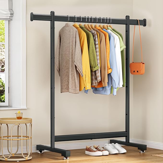 Wiracks Heavy Duty Clothes Rack for Hanging Clothes Clothing Rack 300LBS Portable Clothes Rack 45" L*15" W*66" H Thickened and Widened elliptical Tubes (Black)