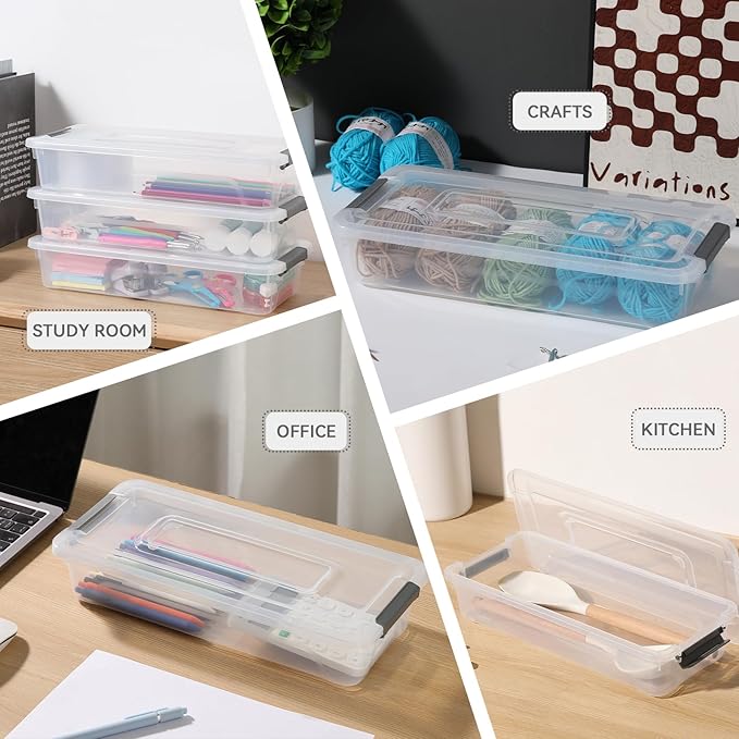 novelinks Clear Plastic Storage Bins with lids, Stackable Storage Containers, Durable Craft Storage Boxes, Organization Containers for Home Office (4 Quart 8 Pack)
