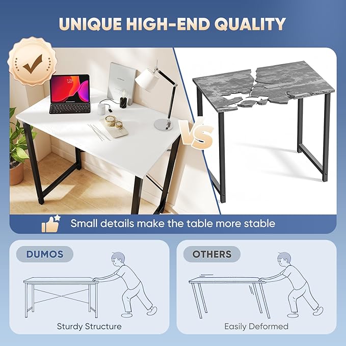 DUMOS 32 Inch Small Computer Desk for Home Office, Modern Study Work Table Simple Style for Bedroom, Writing Desks with X-Shaped ReInchforcement, Black