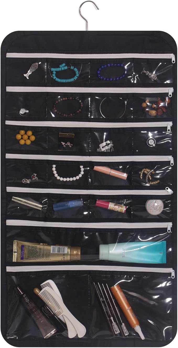 DIOMMELL Hanging Jewelry Organizer 47 Pockets with Zipper for Earrings Necklace Bracelet Ring Accessory Display Storage Bag Travel Holder Box