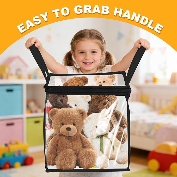 4 Pack Clear PVC Storage Bins with Handles - 12" x 12" Cube Storage Bins Foldable Transparent Storage Box, PVC Organizer Boxes for Clothes, Toys and Stuffed Animal Storage (Black)
