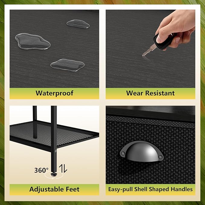 Nightstands Set of 2, Bedside Table with 1 Fabric Drawer, Open Mesh Shelf, End Table Side Table with Storage Drawer Dresser, Wear-Resistant Metal Frame, Bedroom, Black