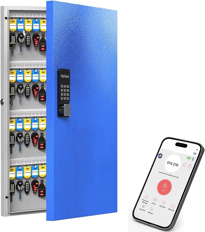 WeHere 96-Key Smart Key Lock Box, Wall-Mount Key Cabinet with Key Management App(Track Key Borrow/Return), Keypad, Bluetooth & WiFi Unlock (Sold Separately) for Commercial, School, Rental, Office