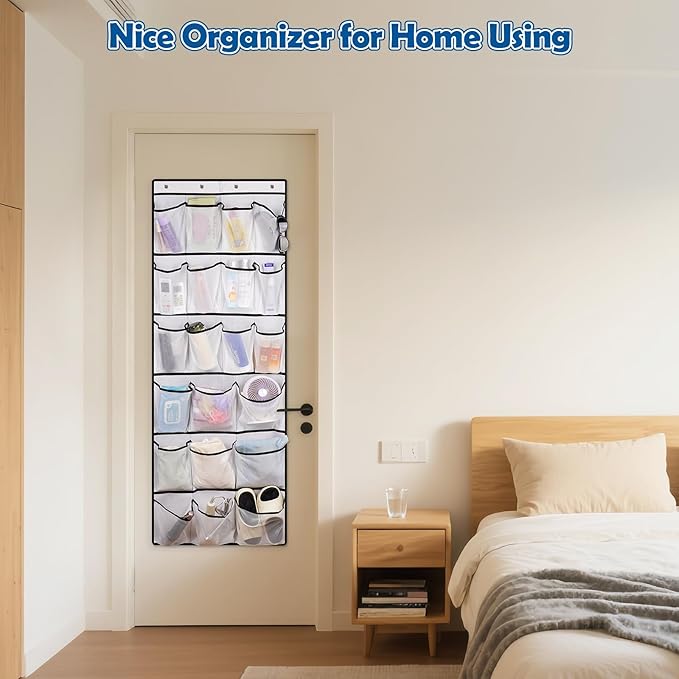 Over The Door Cruise Ship Organizer - Cruise Ship Magnetic Door Organizer with 21 Size-Graded Pockets, Hanging Magnetic Cruise Storage Shoe Rack for Cabin, 2026 Cruise Essential, 12 Hooks(White)