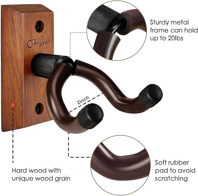 SNIGJAT Guitar Wall Mount 2 Pack, Wood Guitar Hanger Wall Hook with Screws, Guitar Stand Wall Mount Holder for Acoustic Guitar, Banjo, Bass,Guitar Accessories Gifts for Guitar Players