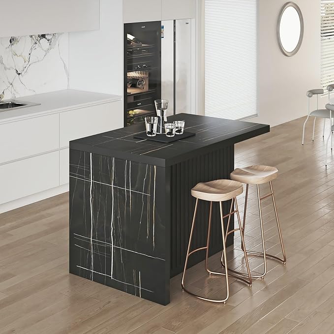 homary Kitchen Island with Storage & Wine Rack, 50" Modern Black Kitchen Cabinet with Wood Top, Large Fixed Island with 3 Drawers & 6 Adjustable Shelves