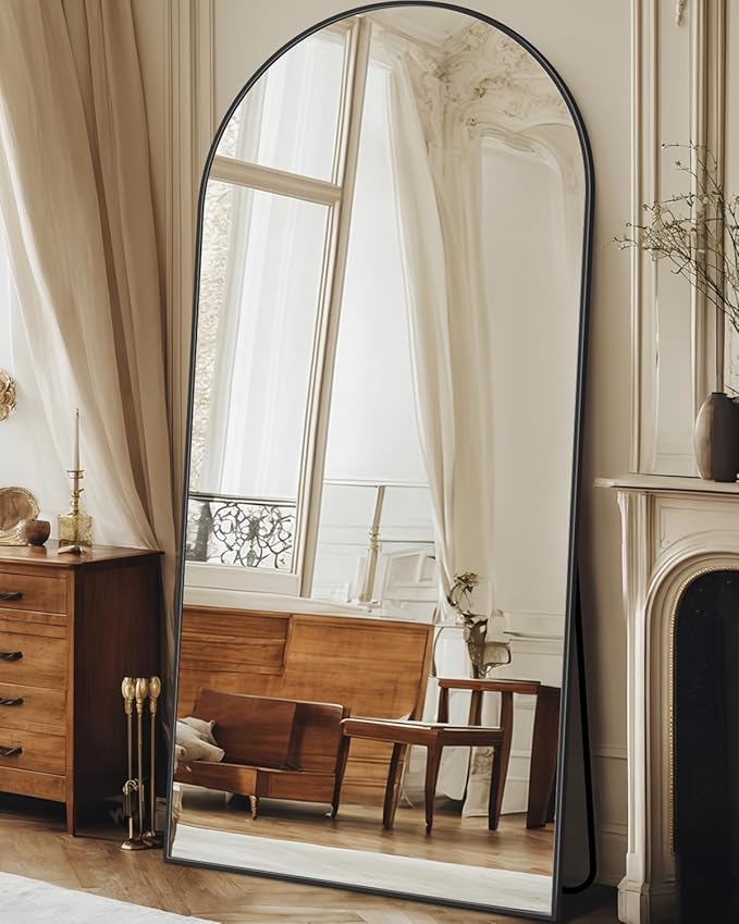 Full Length Mirror, Arched Floor Mirror Freestanding, Floor Standing Full Body Mirror with Stand for Bedroom, Hanging Mounted for Living Room Cloakroom
