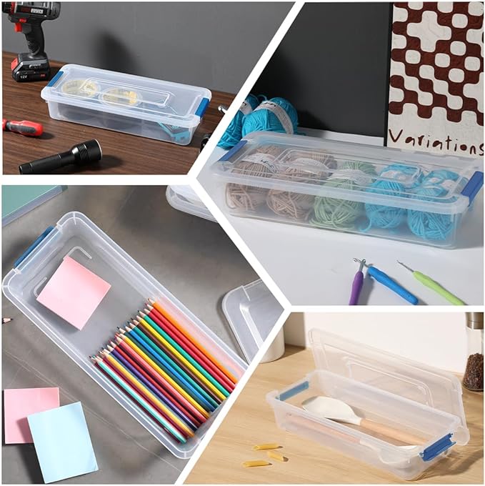 Plastic Storage Containers Clear Craft Storage Bins with Grey Handle,Organizer Box with Durable Lids Stackable Containers for Organizing Craft and Tools (8 Pack-4 Quart Blue)