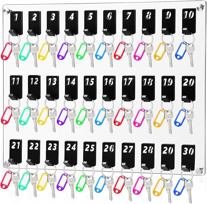 Beeveer Acrylic Key Board with 30 No. Hooks Wall Mount Key Rack Holder Hanger Storage Collection for School, Garage, Car Dealer, Office, Hotel, Real Estate(Transparent)