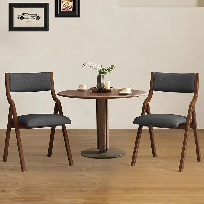 Ball & Cast Upholstered Folding Chairs Set of 2,with Ergonomically Designed Back and Solid Wood Frame,Portable Activity Meeting Chair, for Dining Room,Outdoor Events,No Assembly Required,Grey+Walnut