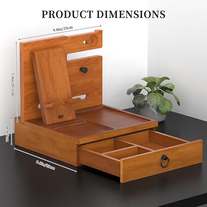 upcessory Nightstand Organizer, Wood Bedside Organizer Docking Station, Gifts for Men, Nightstand Drawer Organizer for Cellphone, Watch, Sunglasses & Accessorie