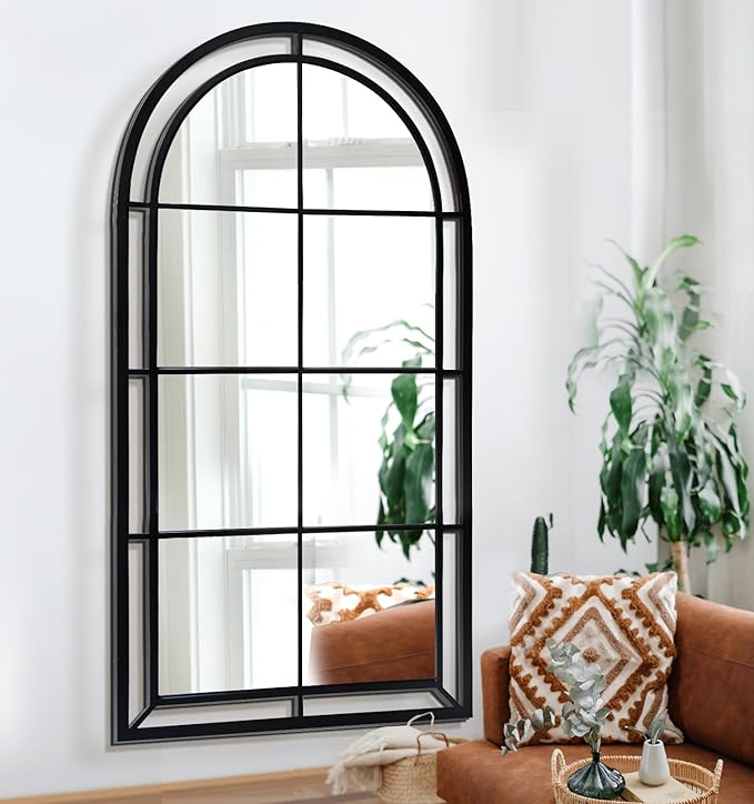 WAMIRRO 28"X53" Arched Mirror,Wall Decorative Black Window Pane Mirrors Decor for Wall Mouted/Fireplace/Entryway/Hallway/Living Room/Bathroom