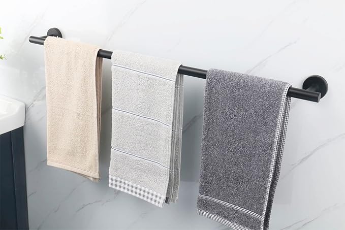 TocTen Bath Towel Bar - Thicken SUS304 Stainless Steel Bathroom Towel Holder, Towel Rod for Bathroom Heavy Duty Wall Mounted Towel Rack Hanger (30IN, Black)