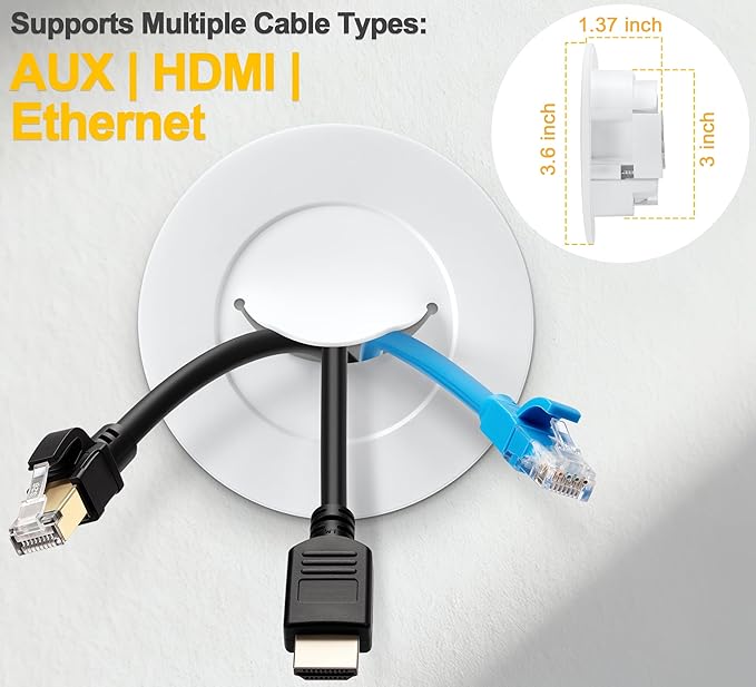 ZhiYo in-Wall Cable Management Kit for TV, White TV Cord Hider for Wall Mounted TV, Behind Wall Cable Management Kit, Cord Concealer Kits with 2 Wire Pass Throughs and 1 Hole Saw Drill Attachmen