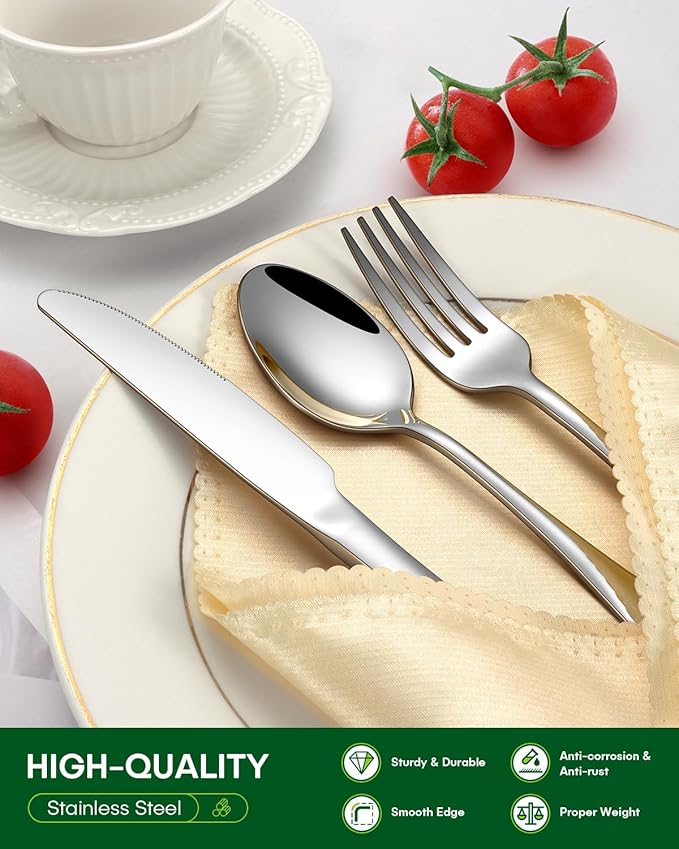 PHILIPALA 20 Piece Silverware Set, Stainless Steel Flatware Set for 4 Food Grade Novelty Flatware Cutlery Utensil Set Include Knife Fork Spoon Mirror Polished Dishwasher Safe