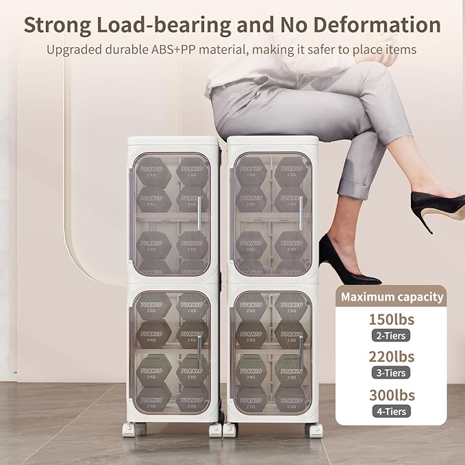 3-Tiers Slim Bathroom Storage Cabinet, Foldable Storage Cabinets,Narrow Bathroom Storage,Movable Bathroom Storage Organizer for Small Spaces,Bathroom,Kitchen,Laundry,White
