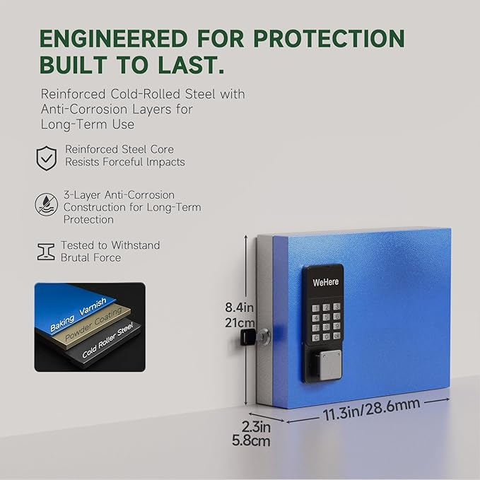 16 Key Lock Box, Smart Key Cabinet with Key Management System (Track Key Borrow/Return), use App, Dynamic/Static Code, Bluetooth, WiFi Unlock (Sold Separately), Key Organizer for Home, Small Office