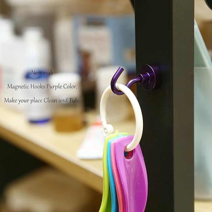 Neosmuk Magnetic Hooks, Heavy Duty 30lb+ Strong Magnet Hook for Cruise Cabins, Cruise Essentials 2026 for Hanging, Metal Wall Refrigerator Hangers (Purple, 15 Pack)