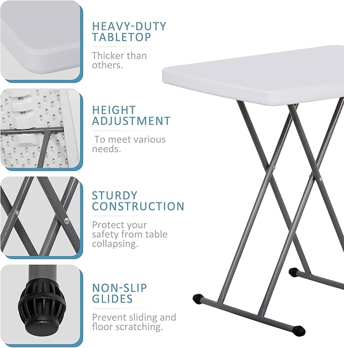 SUPER DEAL 2.5 Foot Plastic Folding Table, Indoor Outdoor Portable Heavy Duty Adjustable Height Kitchen or Camping Barbecues Picnic Party Tray Table, White