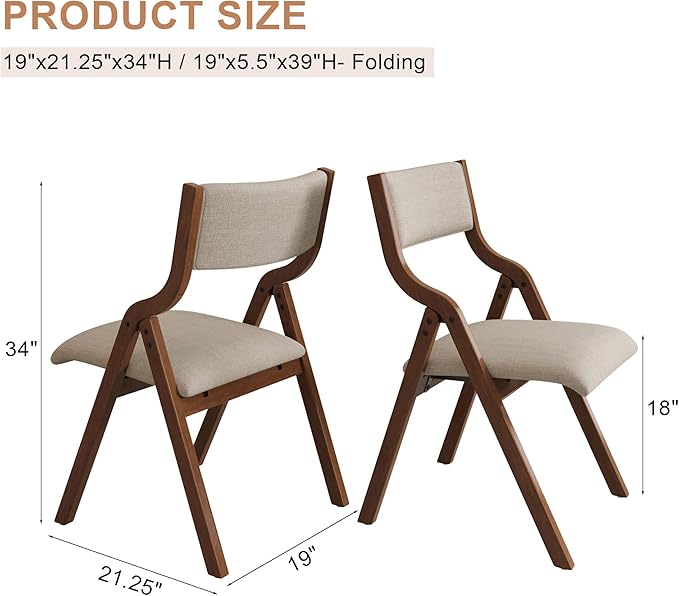 Ball & Cast Padded Folding Chairs 2 Pack,Solid Wood Frame,18" Seat Height,Ergonomically Designed Back and Cushion,Easy Carry,No Assembly Required,for Kitchen,Restaurant,Taupe+ Walnut