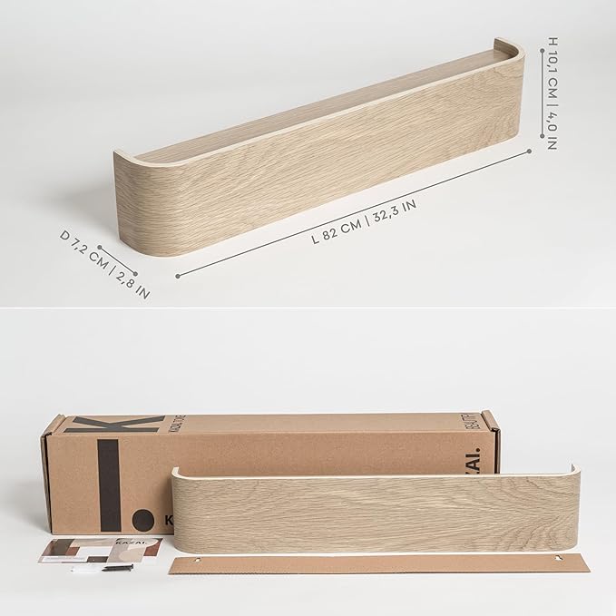 Kazai. Wall-Mounted Coat Rack 'Toke' - Modern Design Coat Rack with Hidden Wall Hooks - Solid Wood Veneer Panel Coat Hanger - Oak, White