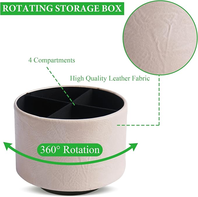 Round Leather Art Supply Organizer,Remote Control Holder,360 Degree Spinning,Multi-Functional Pencil Holder,4 Compartments Desktop Stationary Organizer(1-Crazy White)