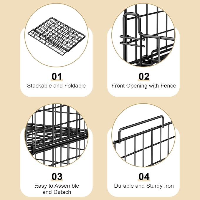 4-Tier Stackable Closet Organizers and Storage Basket - Foldable Closet Shelf Organizer System, Sturdy Metal Space-Saving Clothes Storage Bins for Wardrobe, Black