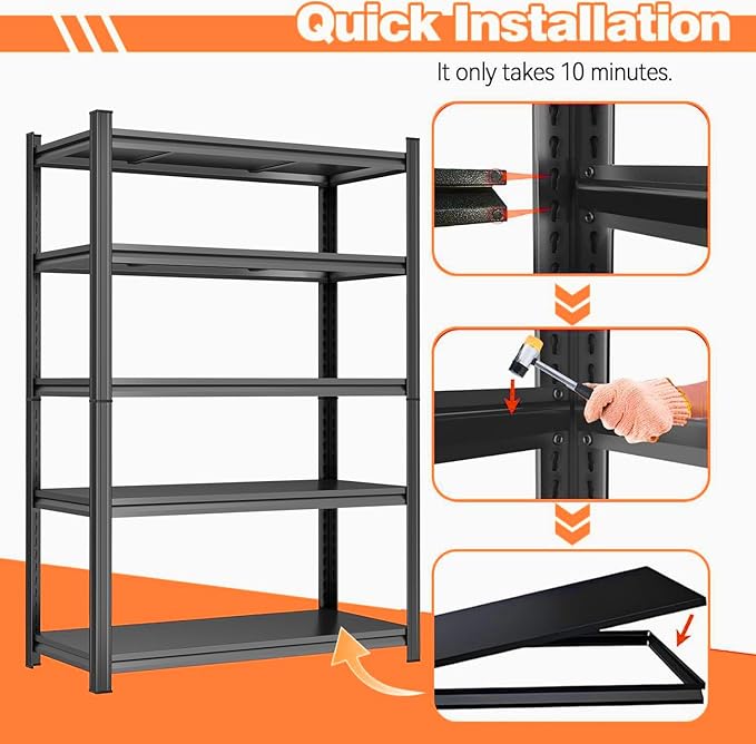 PRESTELION 44" H Storage Shelves Metal Garage Shelving Unit 4-Tier Metal Shelf Adjustable Storage Rack for Basement, Warehouse, Pantry, Closet, Kitchen 44" H x 19.7" W x 13.8" D, Black