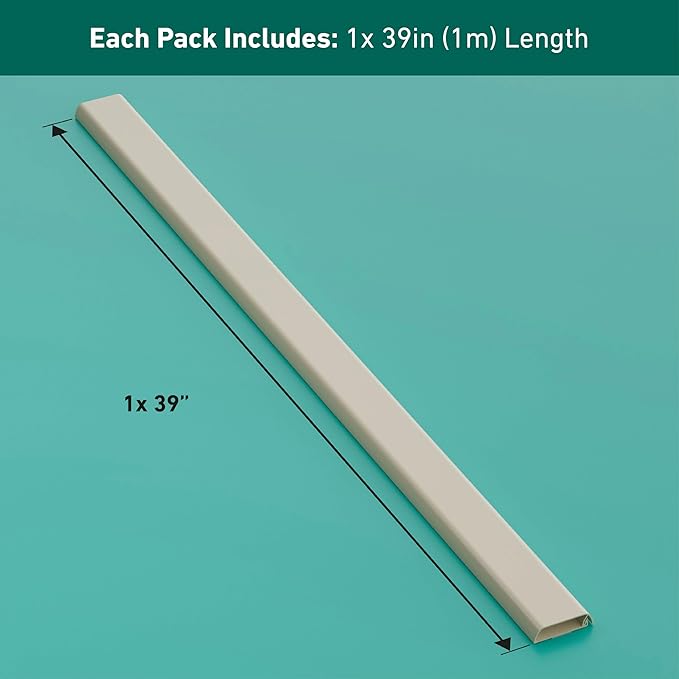 D-Line TV Wall Mount Cord Hider, Hide Mounted TV Cables, Wire Covers, Self Adhesive Cover for Cords, Paintable, Low Profile, Seamless Cable Raceway - 2.36in W x 0.59in H x 39in L - Beige