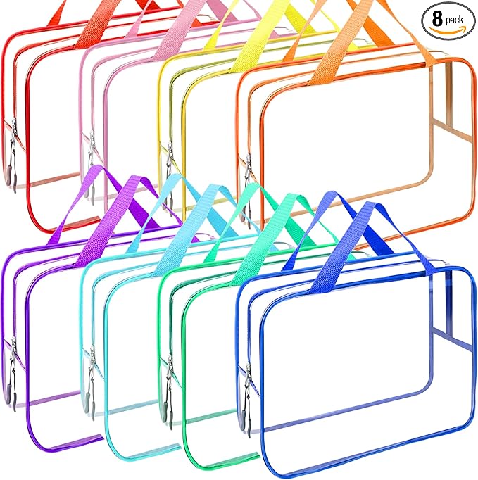8 Packs XL Toy Storage Bags, Reusable Clear PVC Board Game Storage, Toy Storage Organizer Bags with Zipper for Building Blocks, Puzzle and Handmade Accessories, Clear Toiletry Bag (8 Color, X-Large)