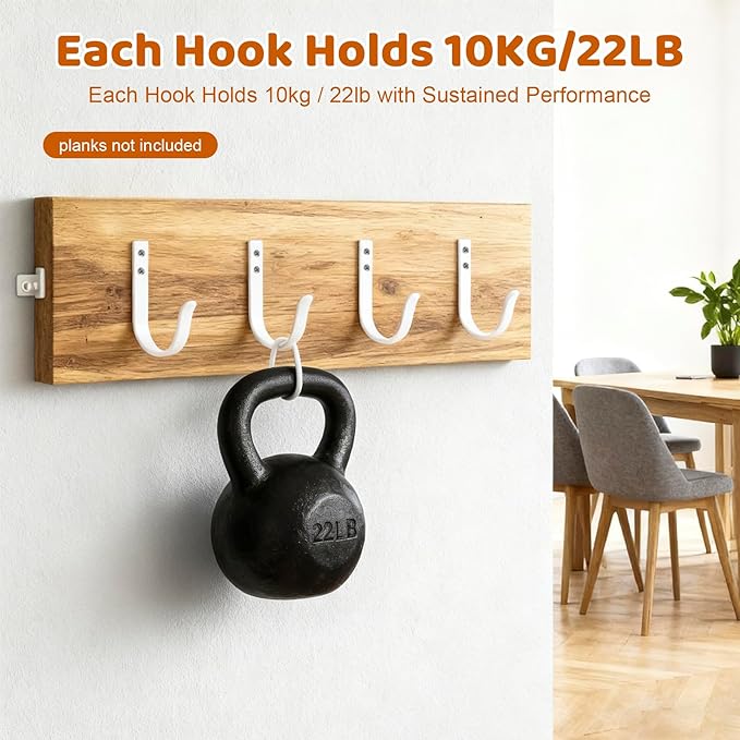 Wall Hooks for Hanging, Large Coat Hooks Wall Mount, Heavy Duty Screw in Metal Hooks for Wall (22LB), Towel Hooks for Bathrooms, Door, Mudroom, Backpack, Clothes, Closet, Purses, White, 4 Pack