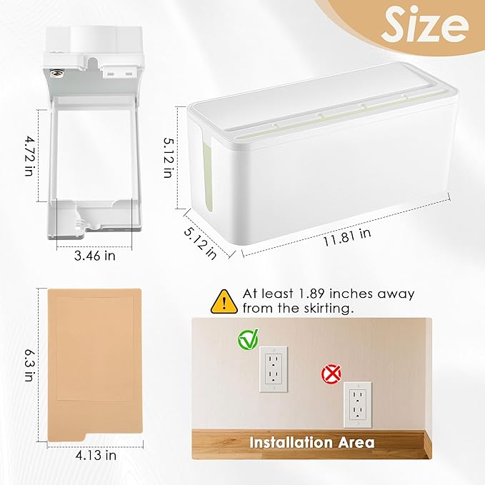 1 Pack Power Strip Cover Baby Proof & 1 Pack Outlet Cover Box. Cable Management Box with Lock, Baby Proof Power Strip with Holes for Wire Storage and Organization, Outlet Protector