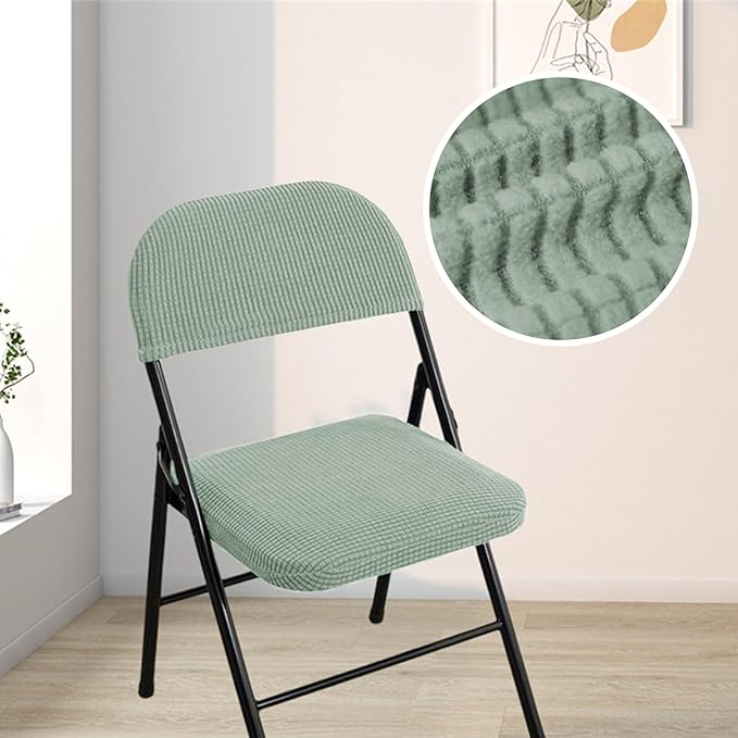 Dust-Proof Folding Chair Covers 2 Piece Set Backrest & Seat Cushion Cover for Office Meeting，Household，Computer，Party (Light Green, One Size)