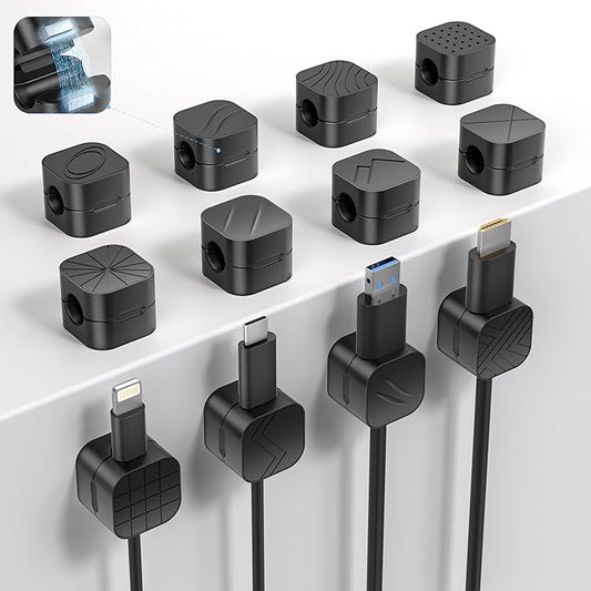 12Pack Cable Organizer Clips, Magnetic Cable Holder (1s Lock), XOVRAETH Strong Adhesive Wire Management for Desk, Nightstand, Living Room, Kitchen, Office, Car(BlackCS)