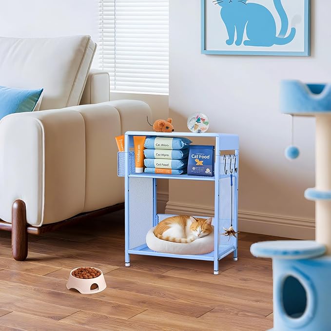 Sky Blue Kids Nightstand, Small Nightstand for Bedroom, End Table with Hooks and Holder, Toddler Bedside Table, Desk Organizer for Office, Small Desk for Living Room, Dorm (Sky Blue)