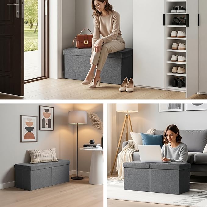 30.5-INCH Storage Ottoman Bench, Footrest with Storage, End of Bed Bench Coffee Table for Living Room, Bedroom, Entryway, Dark Gray