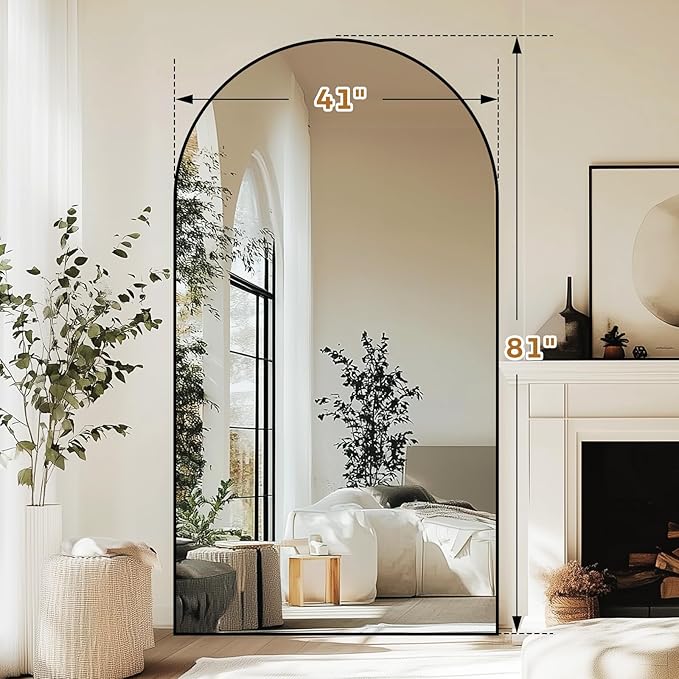 Oversized Full Length Mirror 81x41 Inch - Wall Mounted or Standing Floor Mirror with Aluminum Alloy Frame, Shatterproof Tempered Glass - Modern Mirror for Bedroom, Living Room, Closet, Black