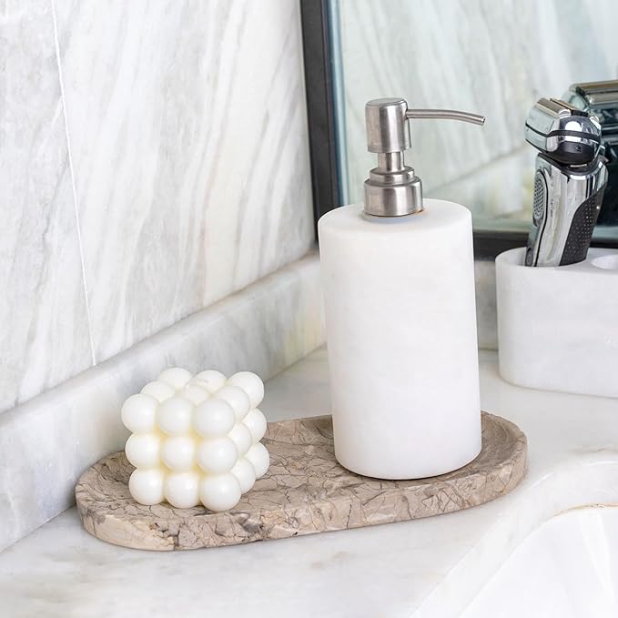 Koville Natural Silver Pearl Marble Decorative Tray, 10" x 5" Marble Vanity Tray for Bathroom Countertop Organizer Stone Trays, Catchall Tray Stone Plate for Perfume, Candles, Jewelry