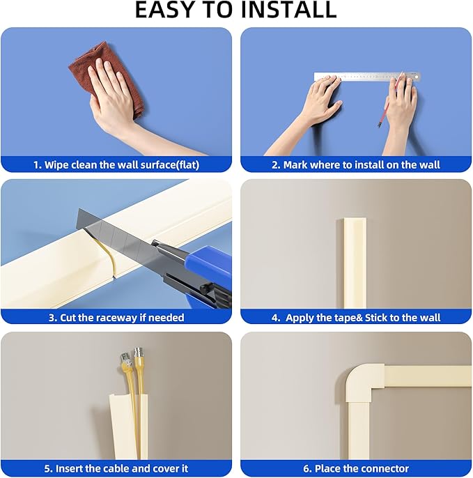 Delamu 142in Cord Hider, Beige Cable Cover for 2-3 Wires on Wall, Premium Wire Hiders Wire Covers for Cords on Wall, Easier Setup TV Cable Management Kit, W0.94 H0.47in, Beige